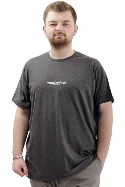 ModeXL Men's T-Shirt - Mode XL, Plus Size, Crew Neck, Printed, Anthracite VAN GOGH U24040