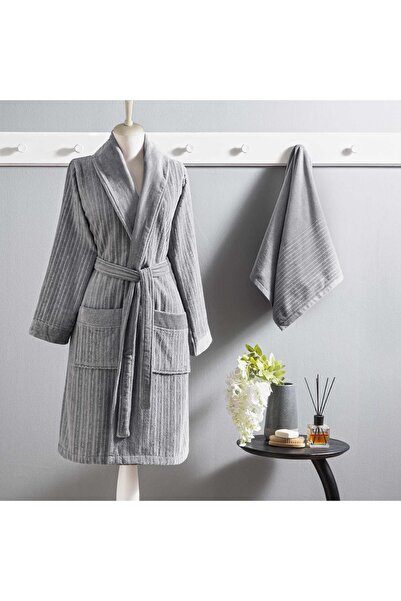 Taç Ritmo Cotton S/M Bathrobe Set Anthracite