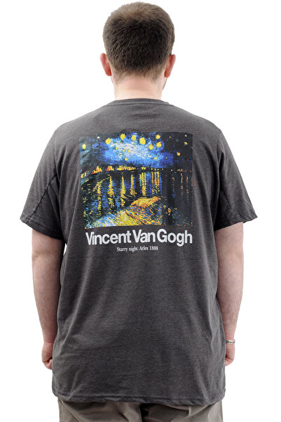 ModeXL Men's T-Shirt - Mode XL, Plus Size, Crew Neck, Printed, Anthracite VAN GOGH U24040
