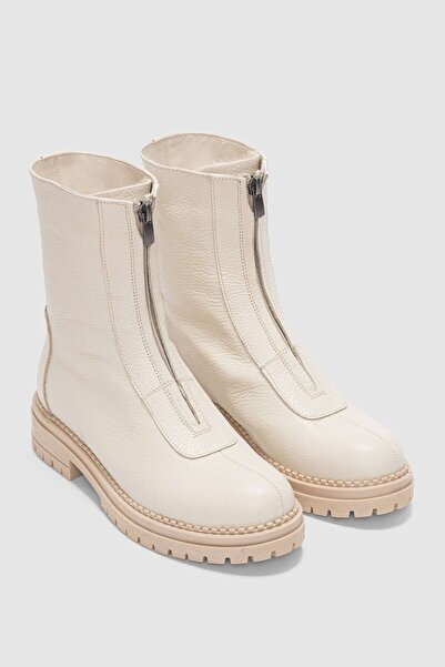 selin shoes Γυναικείες μπότες Lundy από γνήσιο δέρμα με λεπτομέρεια με φερμουάρ - EKRU