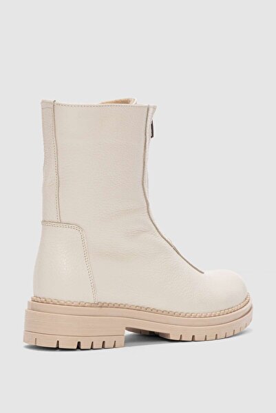 selin shoes Γυναικείες μπότες Lundy από γνήσιο δέρμα με λεπτομέρεια με φερμουάρ - EKRU