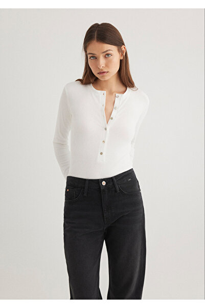 Mavi Long Sleeve Button Detail Ecru T-Shirt Fitted / Fitted Cut 1612886 -70057