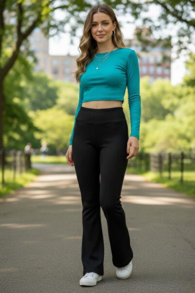 Mossta Black Ribbed Spanish Leg Trousers