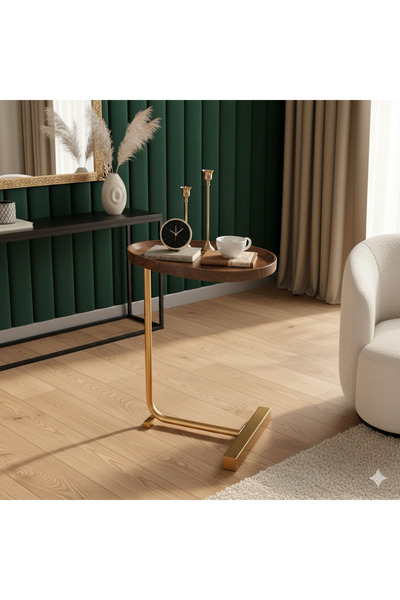 1st C-Shaped Coffee Side Table with Water Resistant Top - Scandinavian Wood