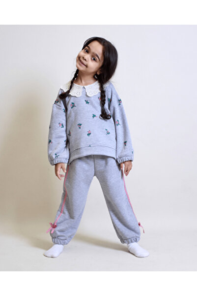 OZZY KİDS Girl's Collared Floral Patterned Suit
