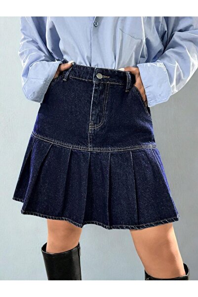 1434 Polo State Női, magas derekú farmer redős miniszoknya