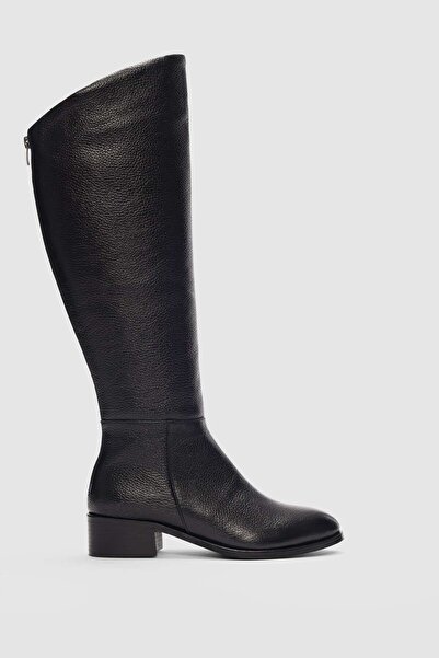 selin shoes Talisman Gerçek Deri Kısa Topuk Fermuar Detaylı Uzun Kadın Çizme-...