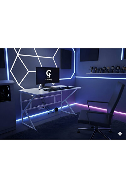 Crestj Gaming computer desk, comfortable gaming table with K-shaped steel legs and cable loops, durable 100cm