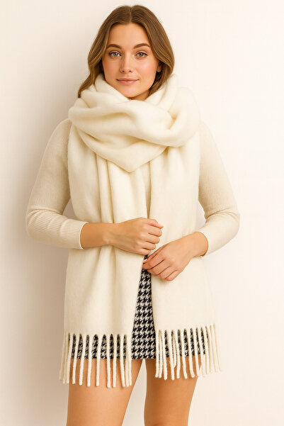 ZERAMİNE Eșarfă de iarnă cu ciucuri pentru femei |   Şal gros cu textura moale - Eşarfă moale Buklet - Model paste