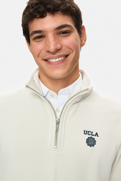 UCLA Ανδρικό φούτερ LEON με μισό φερμουάρ με τύπωμα ψηλός λαιμός Standard Fit