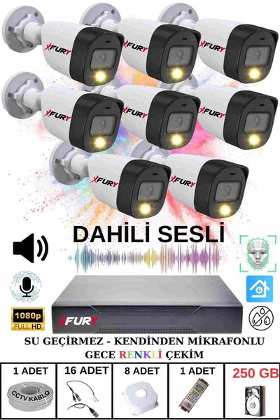 FURY 8 li Sesli Gece Renkli Görüş Güvenlik Kamerası Su Geçirmez Güvenlik Kame...