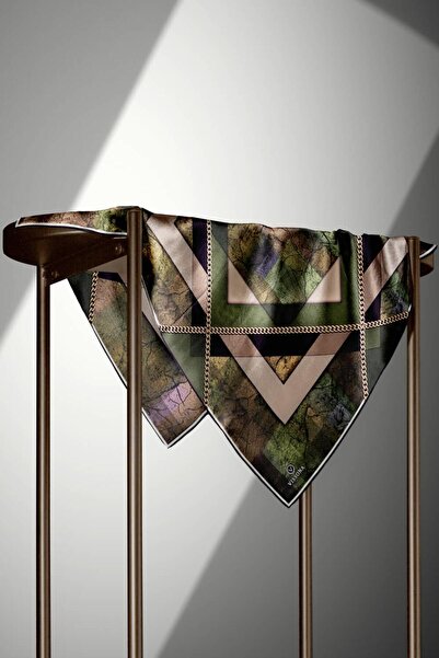 Vissona Khaki Black Stone Effect Pattern - 100% Twill 90X90 Scarf Planting Shape