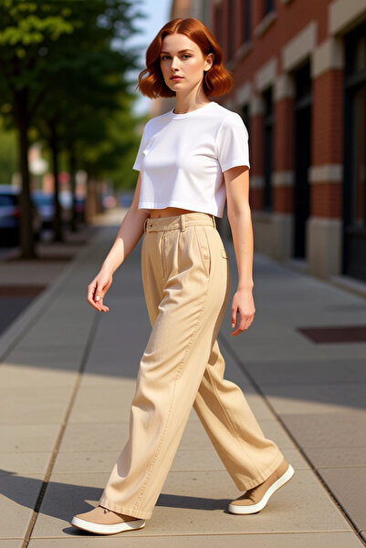 PayBuy Moda femei Pantaloni de in cu talie înaltă cu picioare largi Casual El...