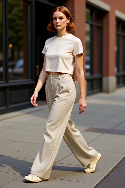 PayBuy Γυναικείο παντελόνι Palazzo με φαρδύ πόδι με ίσιο σχέδιο κανονική μέση...