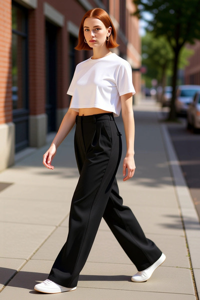 PayBuy Pantaloni de damă la modă, drepti, tăiați drept, țesătură țesătă cu ta...