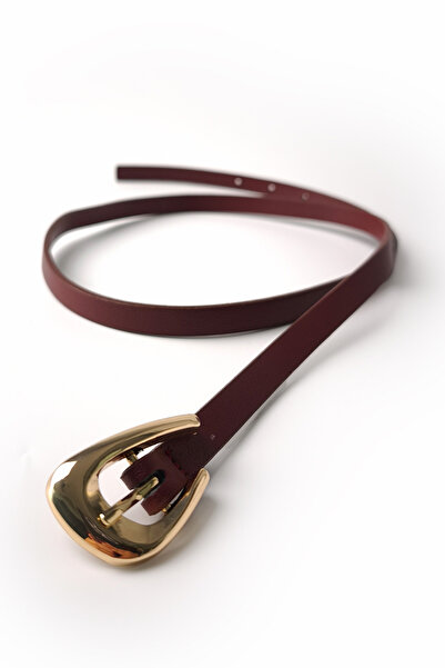 Ecrou Wave Pattern Buckle Thin Belt Burgundy