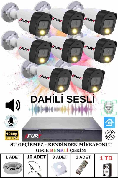 FURY 8 li Sesli Gece Renkli Görüş Güvenlik Kamerası Su Geçirmez Güvenlik Kame...