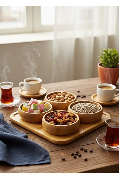 VESTA Concept Set of 4 Turkish Delight Bowls with Natural Bamboo Stand – Styl...