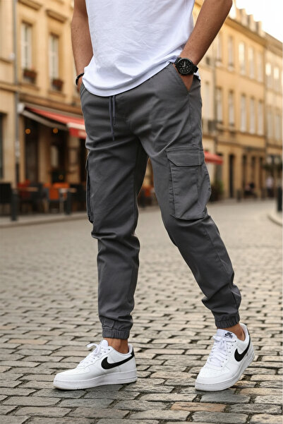 VIKUNYA Men's New Season Gray Jogger Pants Cargo Pants with Side Pockets