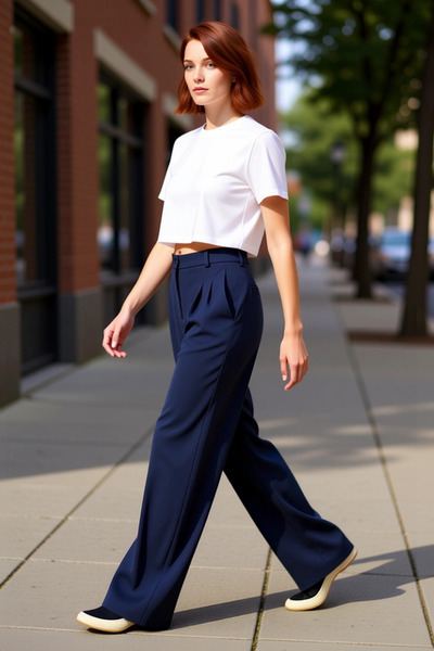 PayBuy سراويل طويلة واسعة الساق على الموضة للسيدات، نمط مسطح، ساق واسعة، خصر ...