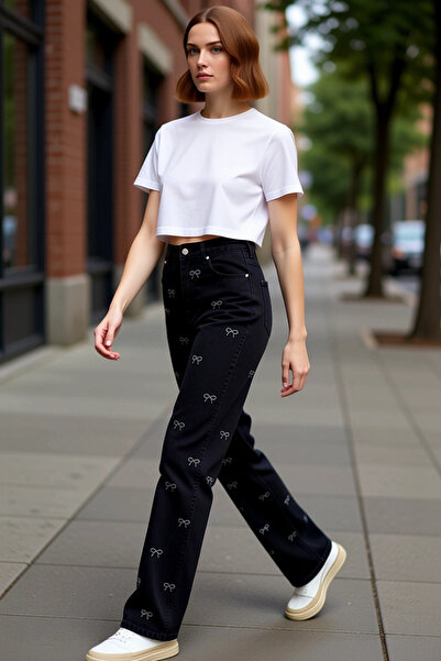 PayBuy Ženska moda Visok struk široke nogavice Denim pantalone Pamuk komada d...