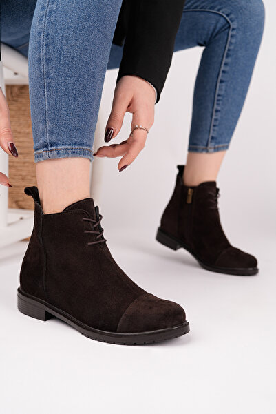 Deripabuc Genuine Leather Brown Suede Women's Leather Boots Trc-2733