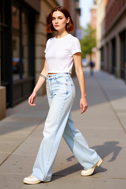 PayBuy Moda femei Pantaloni de jeans cu talie joasă cu picioare largi Bumbac ...