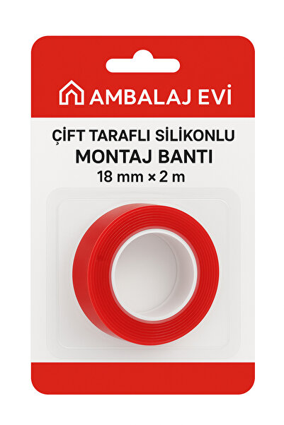 Ambalaj Evi Çift Taraflı Silikonlu Montaj Bandı 18 mm x 2 m - Ultra Güçlü Şef...