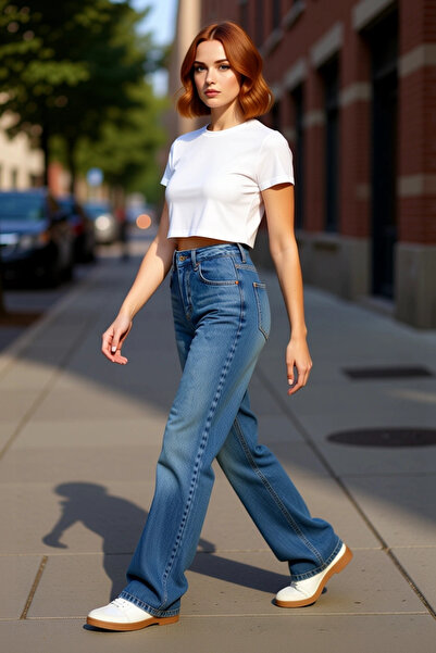 PayBuy Γυναικεία Μόδα Ψηλόμεση Φαρδύ Παντελόνι Τζιν Βαμβακερό Καθημερινό Συνδ...