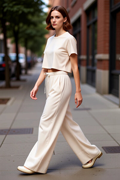 PayBuy Γυναικείο παντελόνι με φαρδύ πόδι ψηλόμεσο λινό ανάμεικτο καλοκαιρινό ...