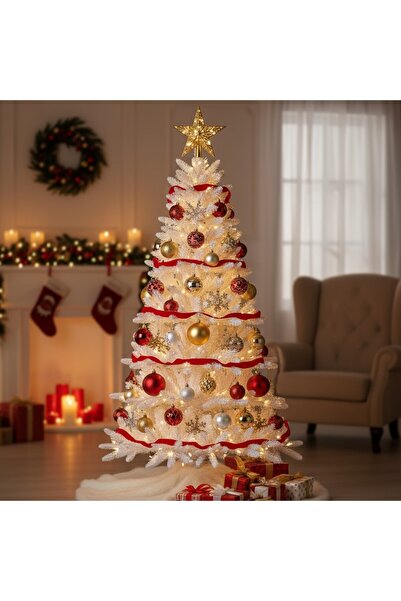 PROCART Brad artificial alb de lux, cu suport inclus, înălțime 220 cm