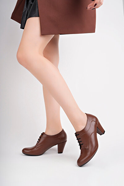 Deripabuc Genuine Leather Brown Women's Heeled Leather Shoes Trc-1070