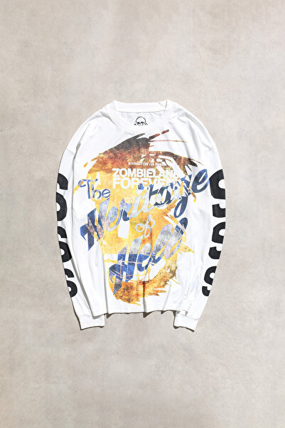 Overdrive Винтидж екрю тениска с дълъг ръкав „Zombieland Forever“