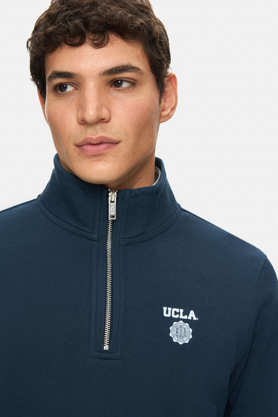 UCLA LEON Синій напівзастібний сорочковий комір Стандартний крій Чоловічий світшот