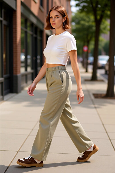 PayBuy Γυναικεία μόδα με φαρδύ πόδι λινό υφαντό παντελόνι ψηλόμεσο καθημερινή...