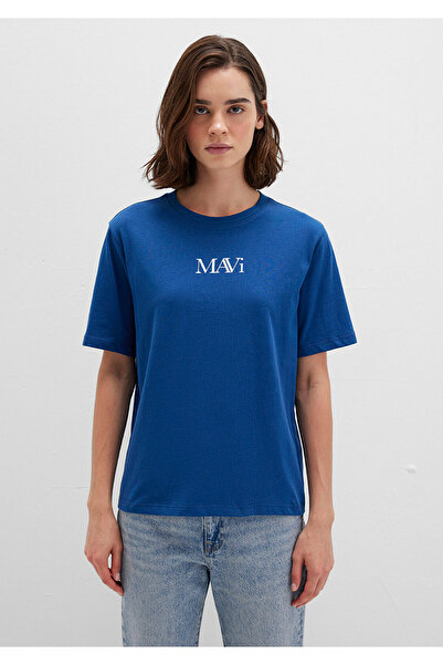 Mavi Marineblaues T-Shirt mit Logo-Print, reguläre Passform 1611594 -82625