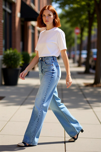 PayBuy Moda femei Pantaloni de jeans cu talie înaltă cu picioare largi Bumbac...