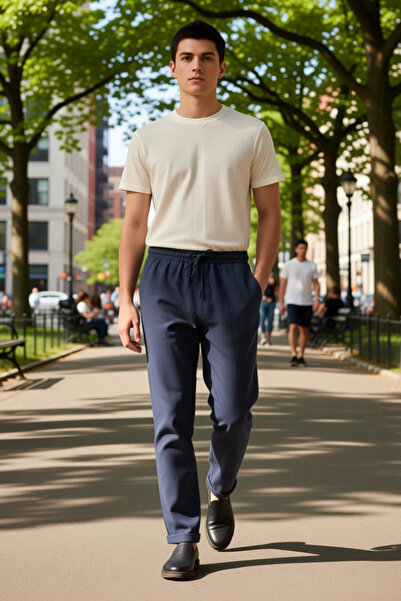 PayBuy Men's Fashion Regular Fit Linen Trousers High Waist Straight Fit Daily Use