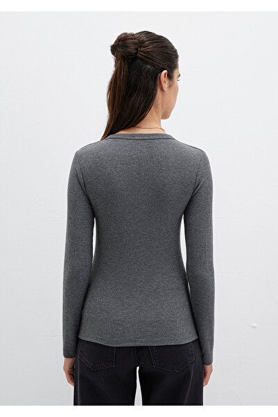 Mavi Long Sleeve Anthracite Basic T-Shirt Fitted / Body Fitted Cutout 1612817 -83096