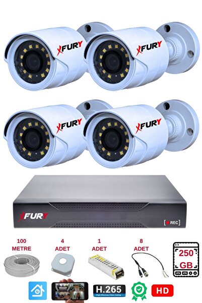FURY 4 lü Gece Renkli Görüş Güvenlik Kamerası Full HD-Su Geçirmez Güvenlik Kamerası Seti 250GB