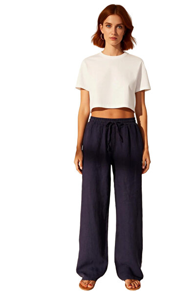 PayBuy Moda femei Pantaloni de in cu talie înaltă cu picioare largi Casual Elegance Weekend Summer