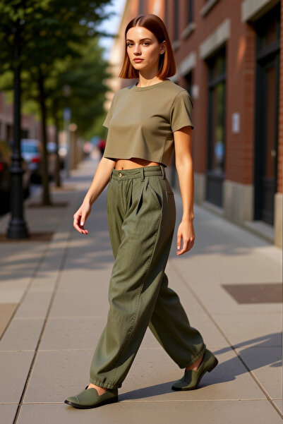 PayBuy Moda pentru femei Pantaloni de in cu talie înaltă cu picioare largi Lo...