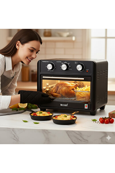 Generic Multi-Functional 7-in-1 Air Fryer (22L, Black) - 3-step Manual Controller, 7 Accessories