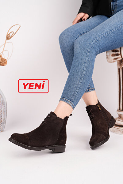 Deripabuc Genuine Leather Brown Suede Women's Leather Boots Trc-2733