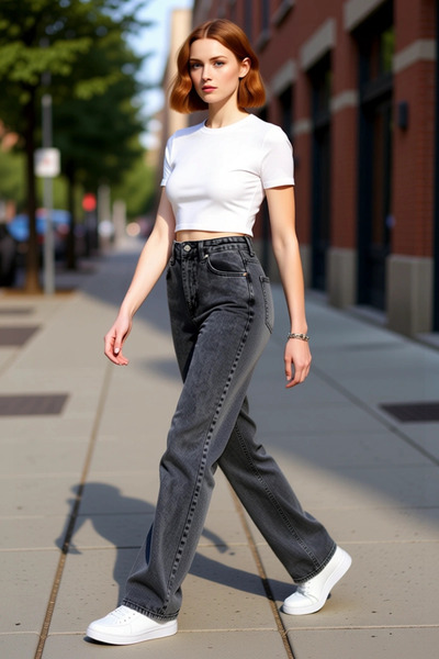 PayBuy Γυναικεία μόδα Ψηλόμεση Μακρύ Μήκος Φαρδύ Πόδι Jean Cotton Casual Comb...