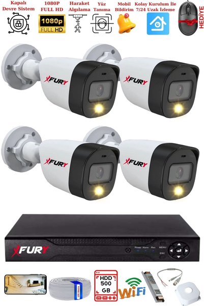 FURY 4 Kameralı 5Mp Lens 2 Mp Görüntü Gece Renkli Full Hd Ultra Led Akıllı Güvenlik Kamerası Seti 50