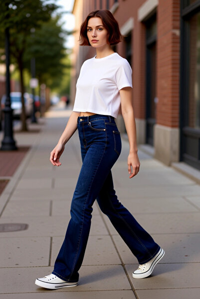 PayBuy Moda femei Pantaloni de jeans evazați cu talie înaltă Tesatura elastic...