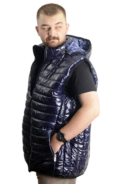 ModeXL Чоловічий утеплений жилет - великий розмір, з капюшоном, синій 23713