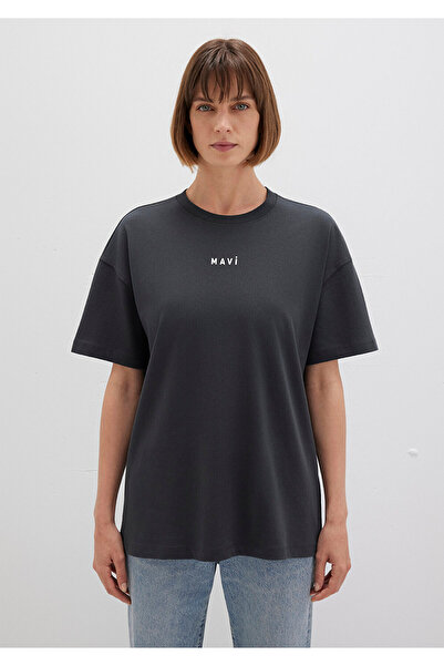 Mavi Logo Printed Anthracite T-Shirt Loose Fit / Loose Relaxed Fit 1612518 -70087