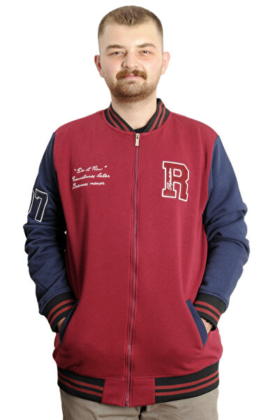 ModeXL Men's Plus Size College Coats Zipper Jacket Reputation 23634 Burgundy